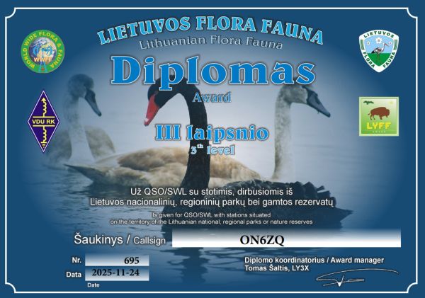 ON6ZQ LYFF Hunter award