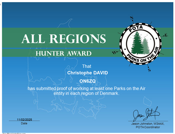 ON6ZQ POTA Hunter award
