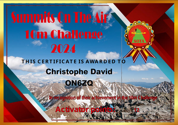ON6ZQ SOTA 10 meter challenge 2024