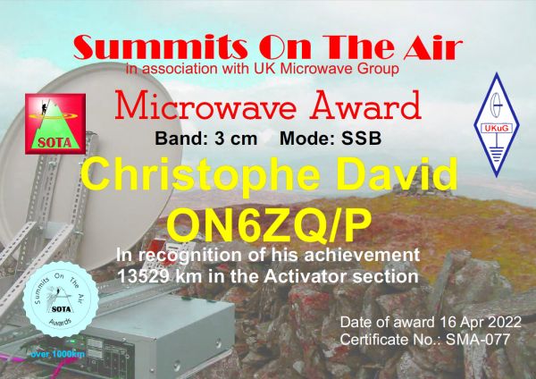ON6ZQ SOTA Microwave award